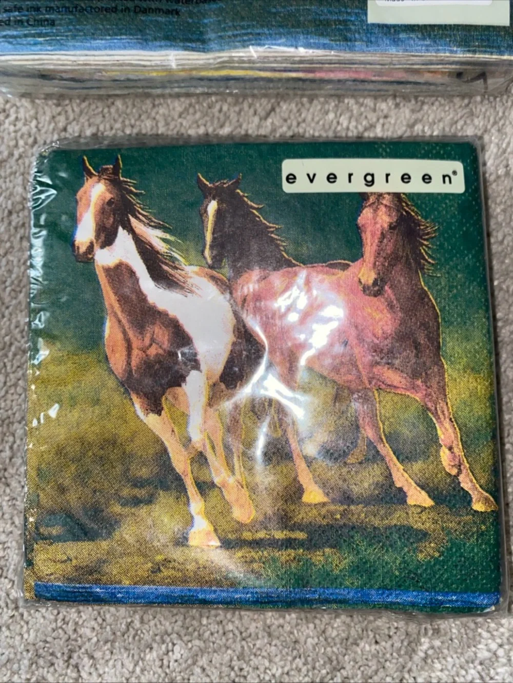 VTG Evergreen Horses Equestrian Cocktail & Luncheon‎ Napkins Set New Deadstock